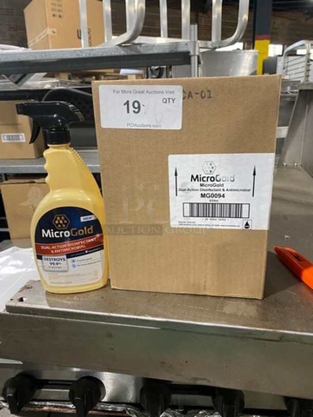 NEW! IN THE BOX! Micro Gold Dual Action Disinfectant And Antimicrobial Spray! 6 Bottles Per Box, 1 Box Per Item Number! - Image 1 of 1