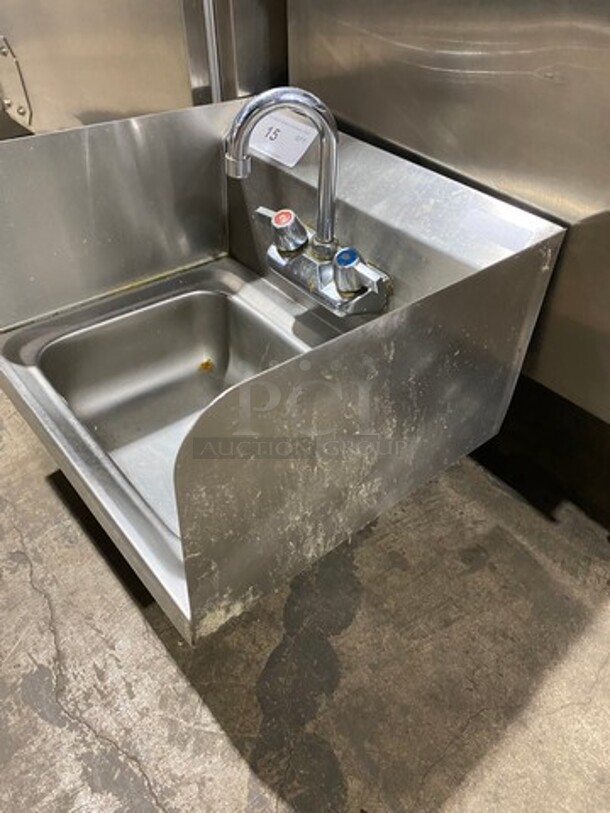 Commercial Hand Sink! With Back And Side Splashes! With Faucet And Handles! All Stainless Steel! - Image 2 of 7