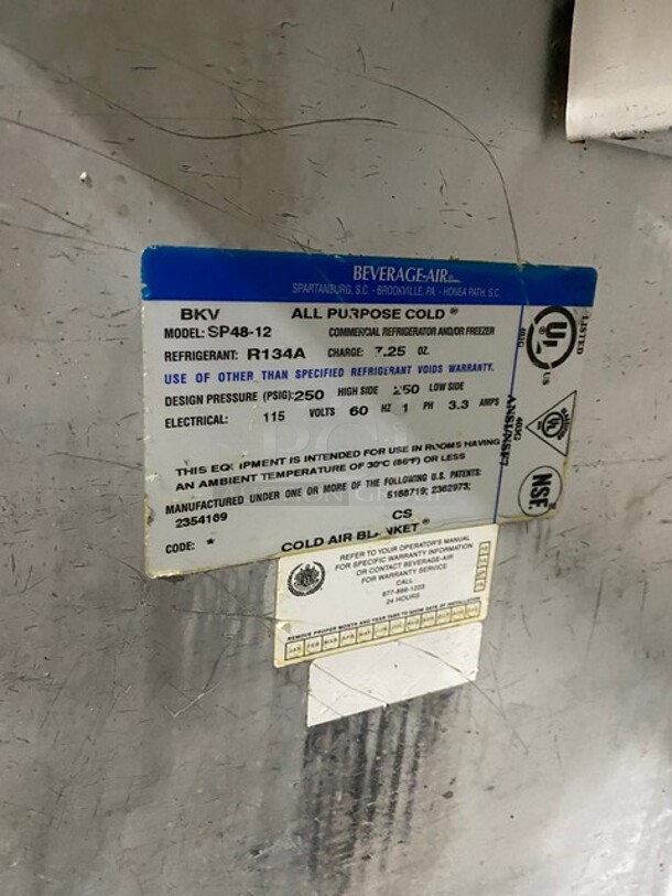 Beverage-Air Refrigerated Commercial Mega Top Salad/Sandwich Prep Table! With 2 Door Refrigerated Storage Underneath! All Stainless Steel! With Metal Racks! On Casters! 115V 1 Phase! Model: SP48-12! - Image 6 of 8