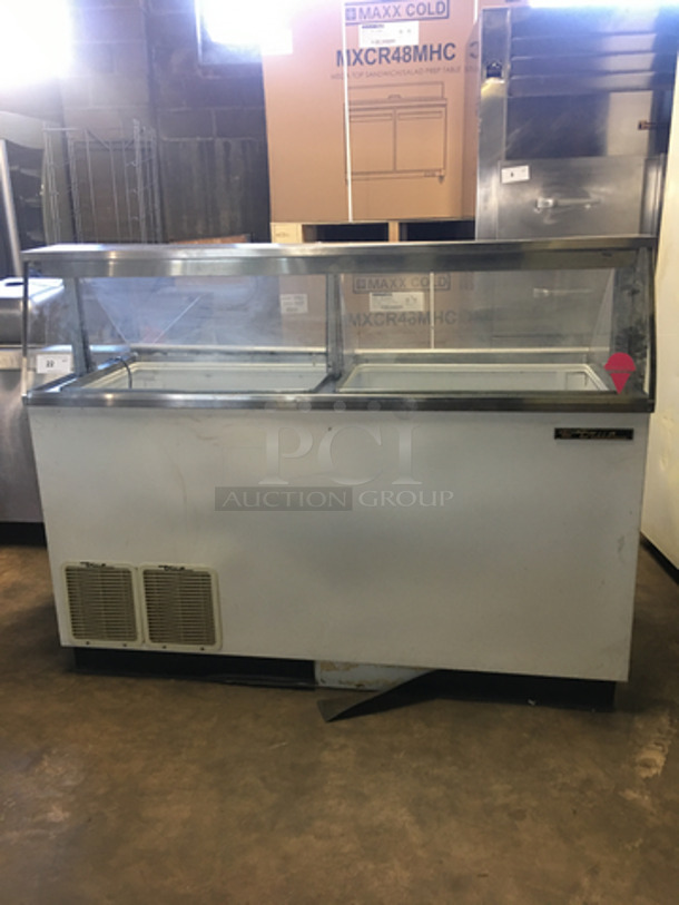 True Commercial Ice Cream Dipping Cabinet Merchandiser! With Sneeze Guard! With Flip Access Doors! Model: TDC-27 SN: 7429011 115V 60HZ 1 Phase