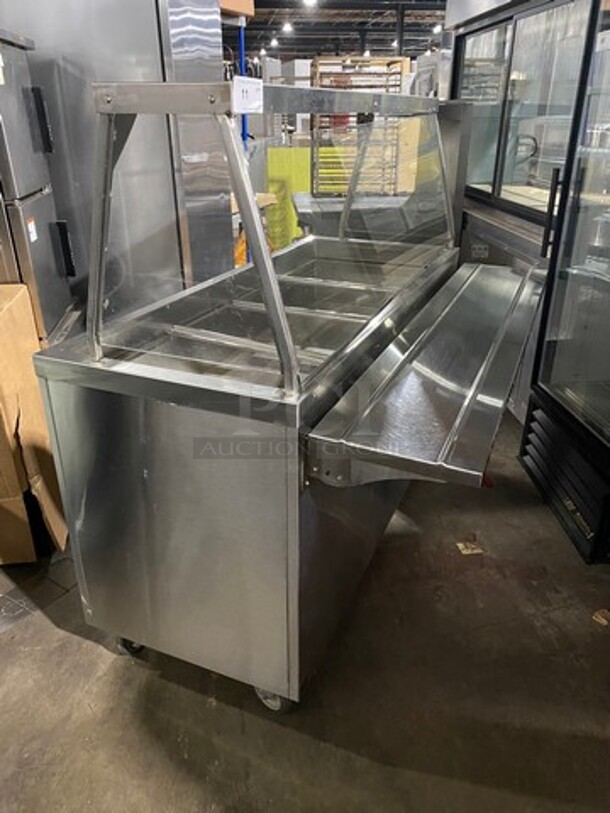 Duke Commercial Refrigerated Food Serving Station Counter/ Cold Pan! With Sneeze Guard! With Lowering Prep Line! All Stainless Steel! On Casters! MEASUREMENTS INCLUDE PREPLINE! WORKING WHEN REMOVED! - Image 2 of 11