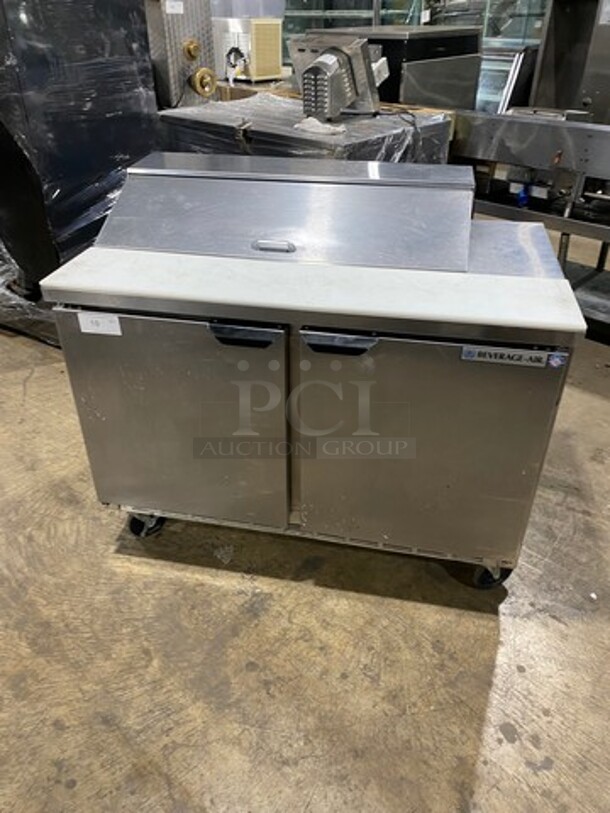 Beverage Air Commercial Refrigerated Sandwich Prep Table! With Commercial Cutting Board! With 2 Door Storage Space Underneath! All Stainless Steel! On Casters! Model: SPE4810 SN: 10704972 115V 1 Phase - Image 3 of 12