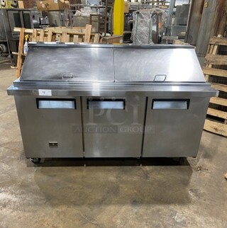 Late Model! Kelvinator Stainless Steel Commercial Mega Top Sandwich Prep Table! With 3 Doors Storage Space Underneath! On Casters! Working When Removed! MODEL KCMT70.30HC 115V