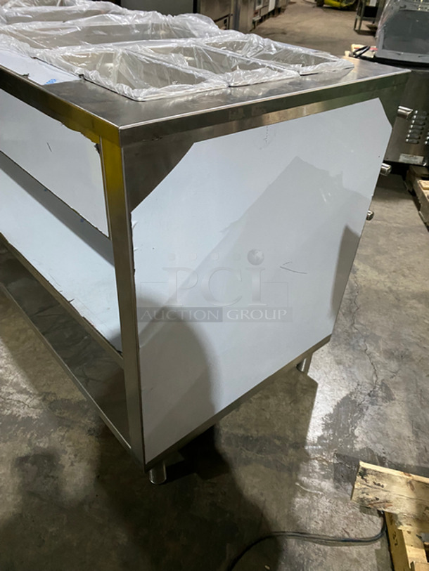 NEW! NEVER USED! Bayonne Commerical 5 Bay Cold Pan/Cold Food Buffet Counter! With Folding Serving Counter! With 2 Shelf Storage Underneath! All Stainless Steel! On Legs! Model: CPM-72 SN:7195 120V 60HZ 1 Phase - Image 3 of 12