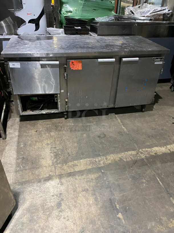 Leader Commercial 3 Door Under The Counter/ Work Top Cooler! With Poly Coated Racks! All Stainless Steel! On Casters! Model: LB72S/C SN: PV07S0917 115V 60HZ 1 Phase