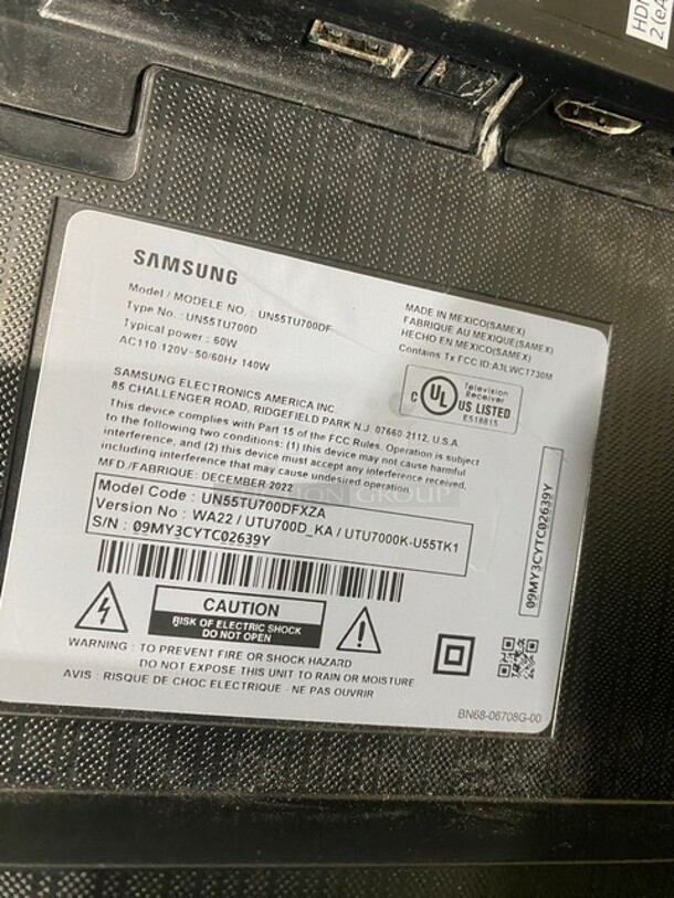 LATE MODEL! 2022 Samsung 55" HD LED Smart TV! Model: UN55TU700DF SN: 09MY3CYTC02639Y 110/120V - Image 6 of 6