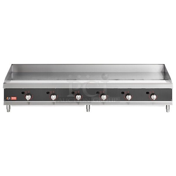 BRAND NEW SCRATCH & DENT! Cooking Performance Group GTU-CPG-72-N Ultra Series 72" Chrome Plated Natural Gas 6-Burner Countertop Griddle - 180,000 BTU.  - Image 1 of 1