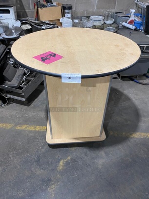 Wooden Work Top Table! With Podium Style Base! On Casters! - Image 1 of 5