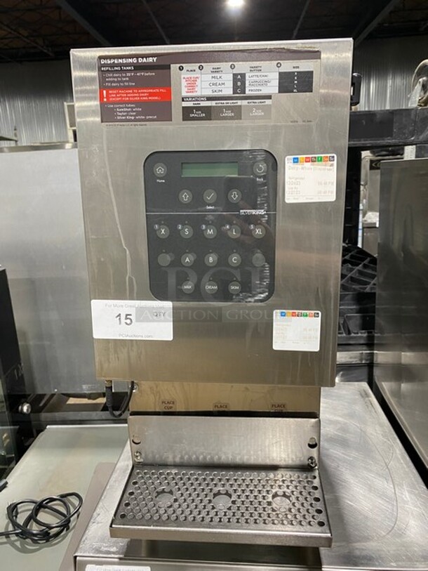 Silver King Commercial Countertop Refrigerated Milk Dispenser! Stainless Steel Body! On Legs! Model: SKECD12-V3-KE1 SN: FPDP304308P 115V  - Image 1 of 9