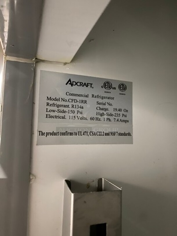 Adcraft Commercial Single Door Reach In Cooler! With Poly Coated Racks! All Stainless Steel! On Casters! Model: CFD1RR 115V 60HZ 1 Phase - Image 6 of 8