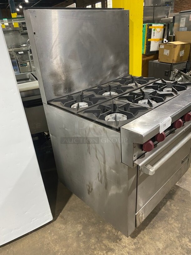 Nice! 2016 Therma Tek Natural Gas Powered 6 Burner Range! With Full Size Oven Underneath! With Raised Back Splash! All Stainless Steel! On Legs! Working When Removed! - Image 3 of 8