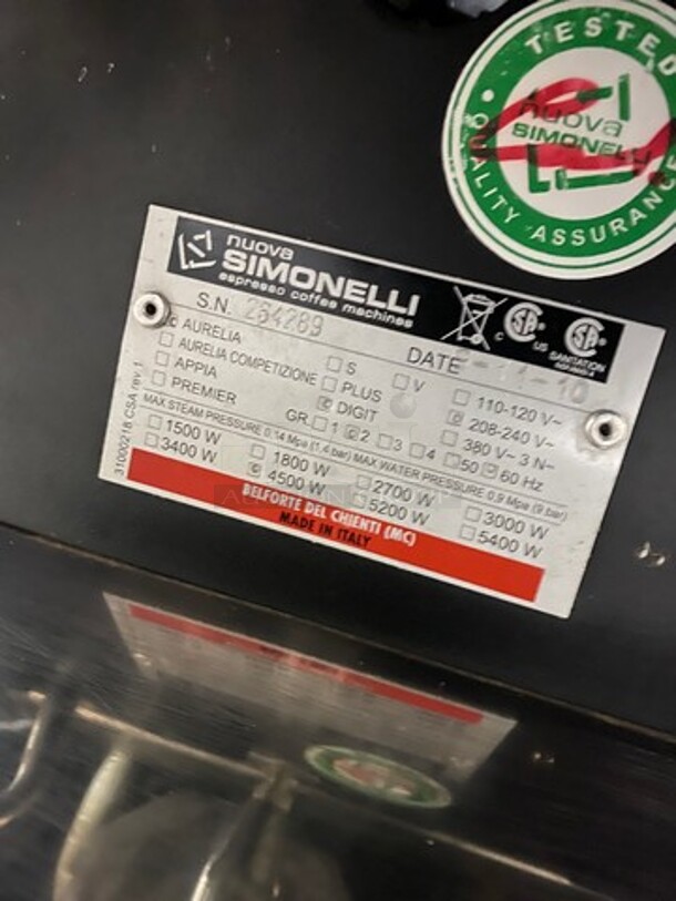 Nuova Simonelli Commercial Countertop 2 Group Espresso Machine! All Stainless Steel! On Legs! Model: AURELIADIGIT SN: 264289 208/240V - Image 12 of 12