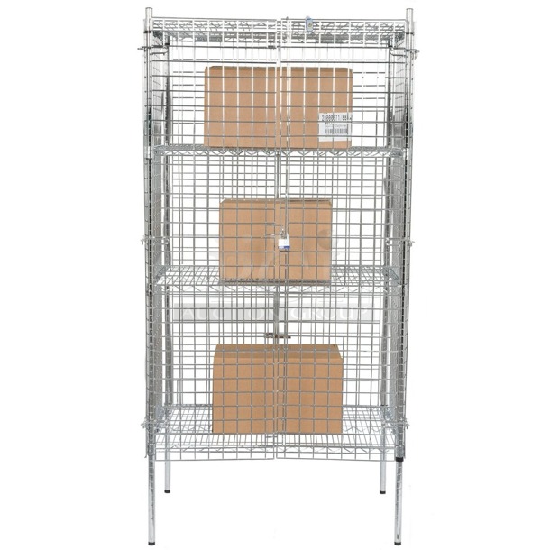 BRAND NEW SCRATCH & DENT! Regency 460ECSC2436 NSF Chrome Wire Security Cage - 24" x 36" x 61". Box is damaged.  - Image 1 of 3