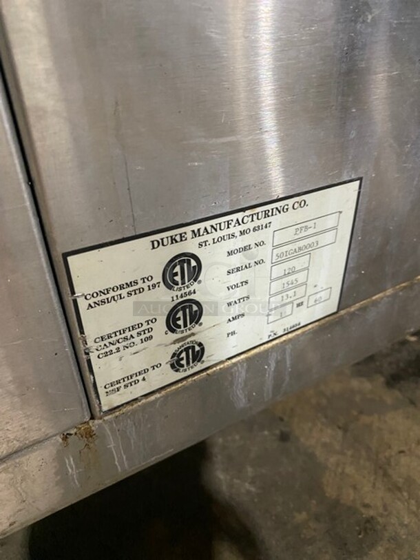 Duke Commercial Proofer Cabinet! With View Through Door! All Stainless Steel! On Casters! Model: PFB1 SN: 50IGAB0003 120V 60HZ 1 Phase - Image 5 of 7