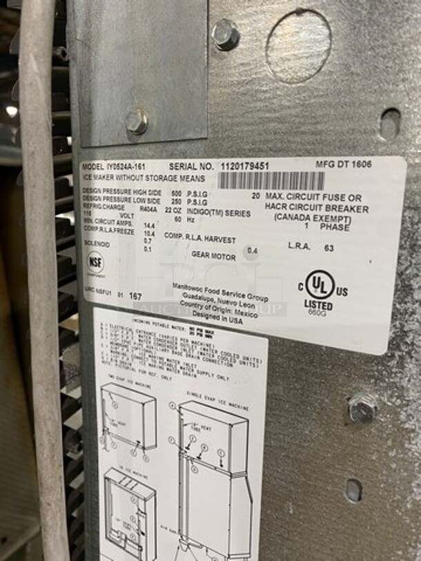 Manitowoc Commercial Ice Maker Machine Head! All Stainless Steel! Model: IY0524A161 SN: 110179451 115V 60HZ 1 Phase - Image 4 of 7