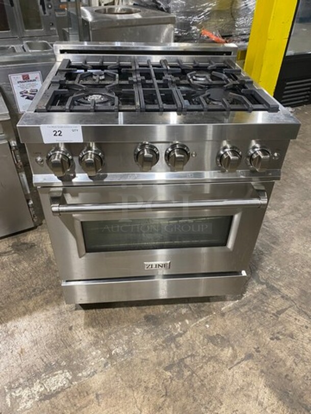 AWESOME! ZLINE Gas Powered 4 Burner Stove! With Oven Underneath! Stainless Steel! On Legs! MODEL RG30
Serial 20071176060  - Image 1 of 11