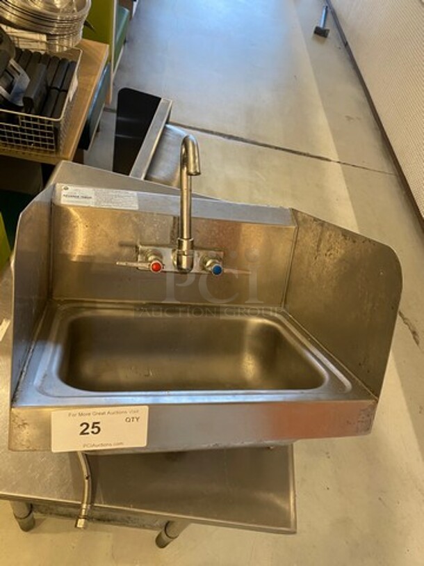 Advance Tabco Commercial Stainless Steel Hand Sink! With Raised Back And Side Splashes! With Faucet And Handles!