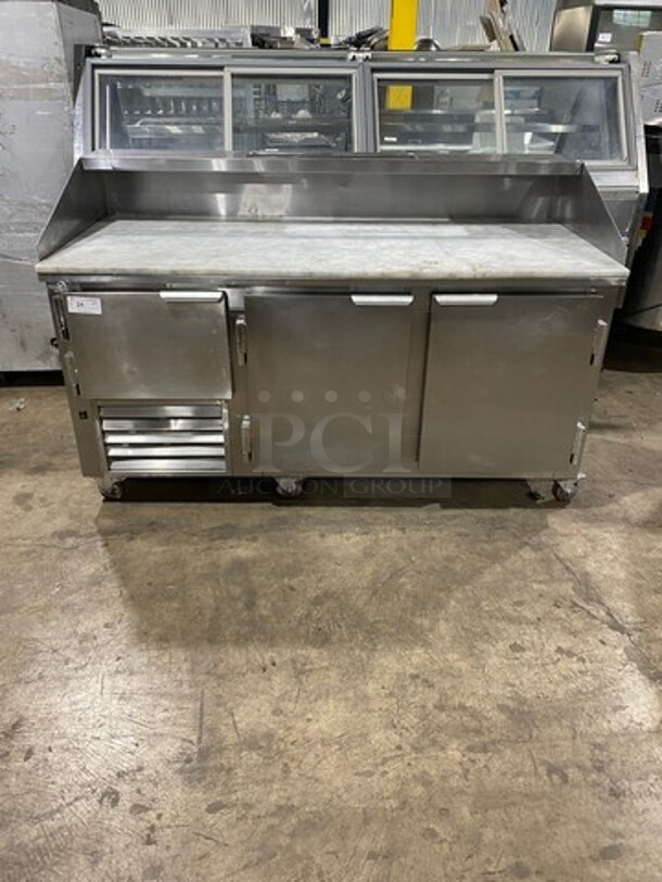 2017 Leader Commercial Refrigerated Pizza Prep Table! With Marble Top! With 3 Door Storage Space Underneath! All Stainless Steel! On Casters! Model: DR72SC SN: AA11M2201 115V 60HZ 1 Phase - Image 1 of 9