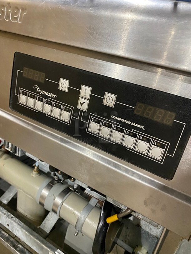 Frymaster Commercial Electric Powered 2 Bay Deep Fat Fryer! With Hydraulic Lift, Metal Frying Baskets! All Stainless Steel! On Casters! MODEL FPRE217BLCSE SN:1103NE0091 208V 3PH  - Image 8 of 10