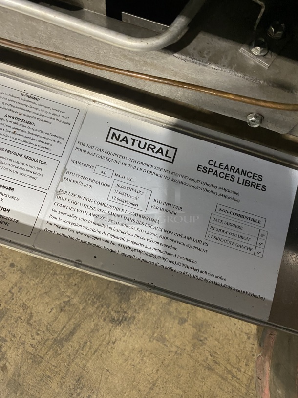 Cookline Stainless Steel Commercial Natural Gas Powered 2 Burner Range w/ Right Side Flat Top Griddle! With Oven And Back Splash! On Commercial Casters! - Image 10 of 11