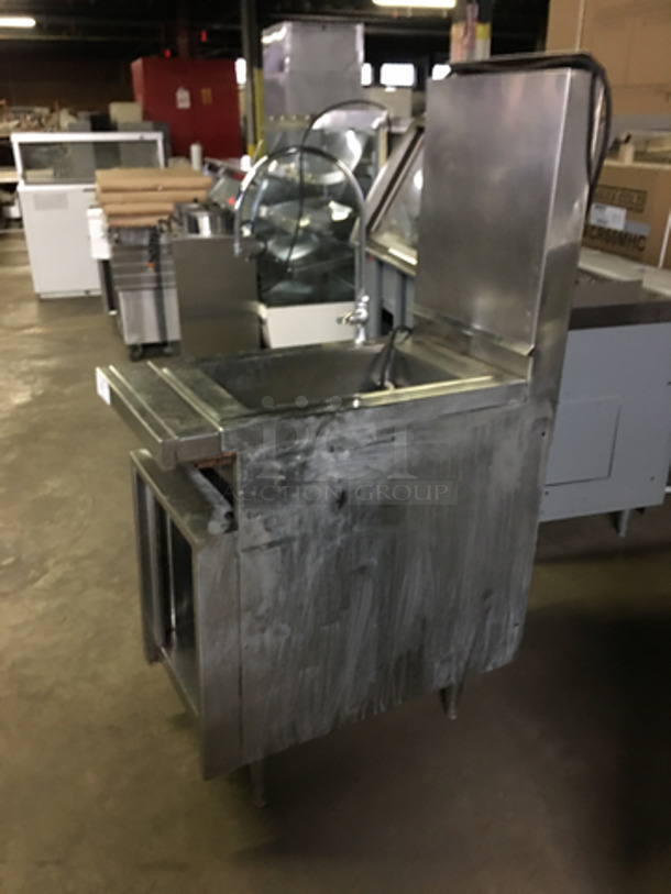 Hatco Single Bay Rinse Station! With Faucet And Handle! With Backsplash! All Stainless Steel! On Legs!  - Image 3 of 8