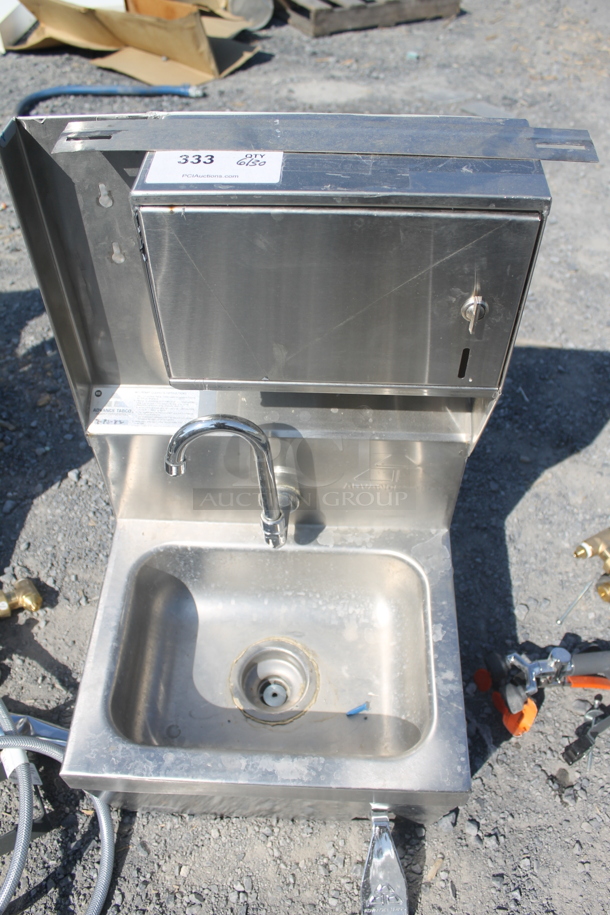 BRAND NEW! Advance Tabco Stainless Steel Commercial Single Bay Wall Mount Sink w/ Faucet and Cabinet.