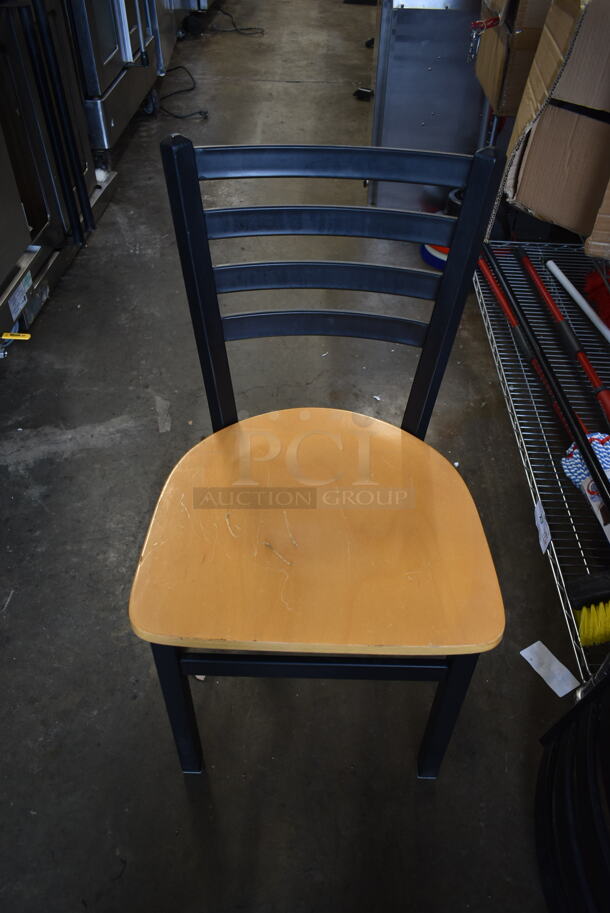 4 Black Metal Dining Height Chair w/ Wood Pattern Seat. 4 Times Your Bid! - Image 1 of 3