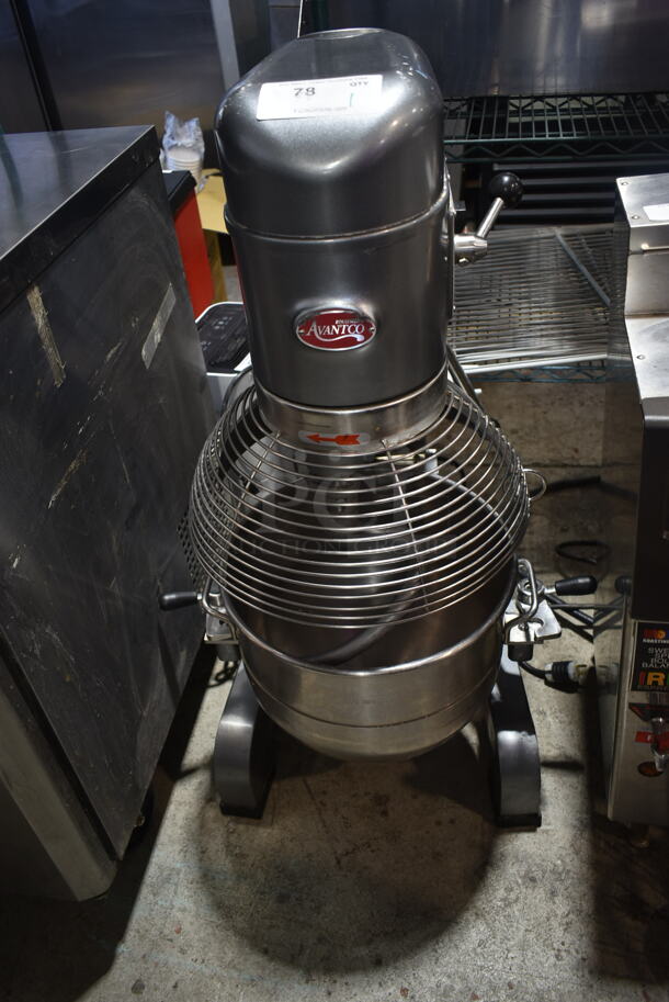 Avantco MX30 Metal Commercial 30 Quart Planetary Dough Mixer w/ Stainless Steel Mixing Bowl, Bowl Guard, Whisk, Paddle and Dough Hook Attachments. Tested and Working! - Image 1 of 9