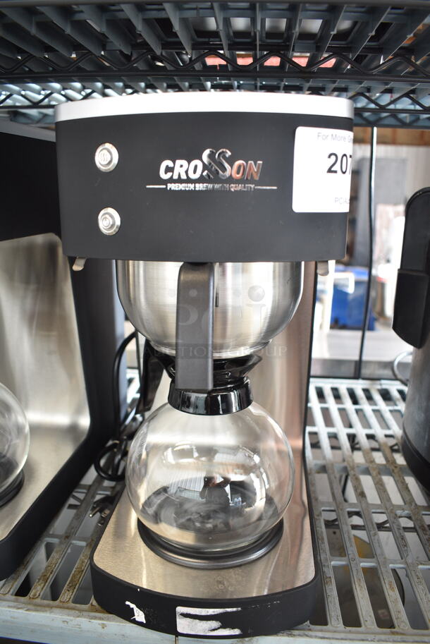 BRAND NEW SCRATCH AND DENT! 2024 Crosson CB-GD2 Stainless Steel Countertop Coffee Machine w/ Coffee Pot and Metal Brew Basket. 120 Volts 1 Phase.  - Image 1 of 8
