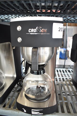 BRAND NEW SCRATCH AND DENT! 2024 Crosson CB-GD2 Stainless Steel Countertop Coffee Machine w/ Coffee Pot and Metal Brew Basket. 120 Volts 1 Phase. 