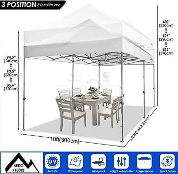 Cobizi 10x20 Heavy Duty Pop Up Canopy w/ Bag. A Few Poles are Bent. Stock Picture Used as Gallery Picture. - Image 1 of 5