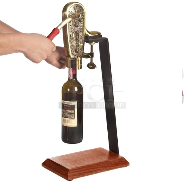 BRAND NEW SCRATCH AND DENT! Franmara 4085SET Le Grape Brass-Plated Counter Mount Wine Bottle Opener with Table Stand