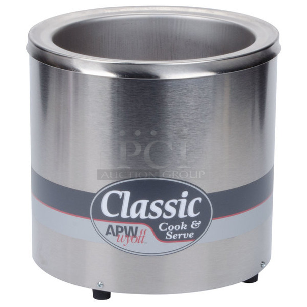 BRAND NEW SCRATCH AND DENT! APW Wyott RCW-7 Stainless Steel Commercial Countertop Soup Kettle Food Warmer w/ Drop In and Lid. 120 Volts, 1 Phase. Tested and Working! - Image 1 of 6
