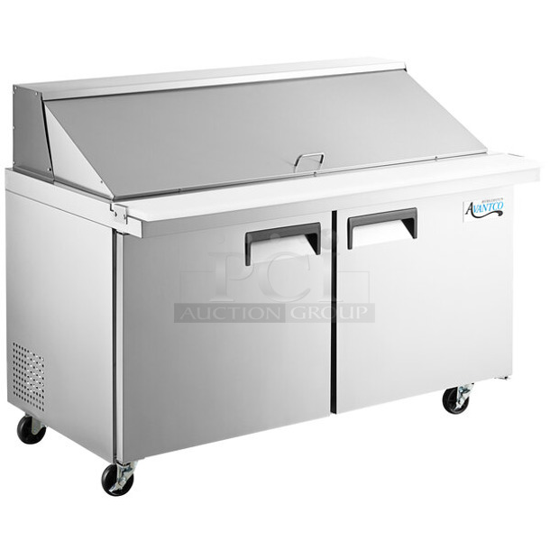 BRAND NEW SCRATCH AND DENT! 2024 Avantco 178APT60MHC Stainless Steel Commercial Sandwich Salad Prep Table Bain Marie Mega Top on Commercial Casters. 115 Volts, 1 Phase. Tested and Working!