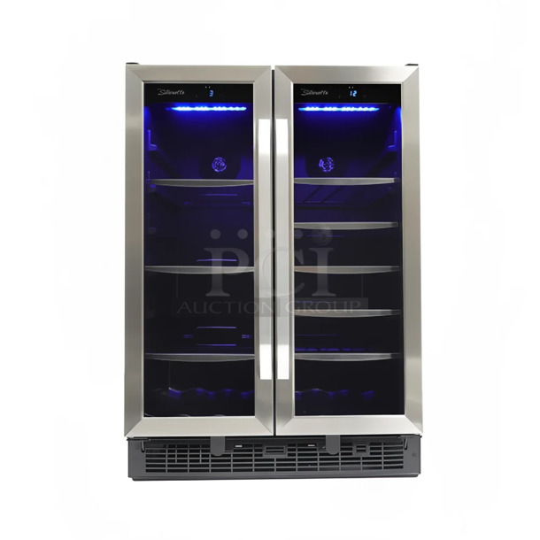 BRAND NEW SCRATCH AND DENT! Danby DBC2760BLS Stainless Steel Dual Zone 27 Bottle Built-In French Door Beverage Wine Cooler Merchandiser. 115 Volts, 1 Phase. Tested and Working! - Item #1109705