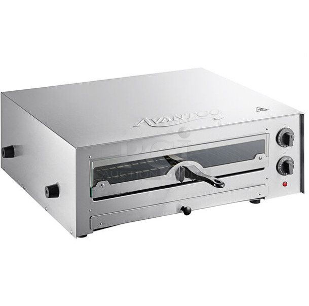 BRAND NEW SCRATCH AND DENT! Avantco 177CPO16TSGL Stainless Steel Countertop Pizza / Snack Oven with Adjustable Thermostatic Control and Glass Door. 120 Volts, 1 Phase. Tested and Working! - Image 1 of 6