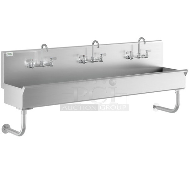 BRAND NEW SCRATCH AND DENT! Stainless Steel Commercial Wall Mount Multi Station Hand Sink. Does Not Come w/ Faucets.  - Image 1 of 4