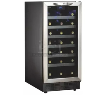 BRAND NEW SCRATCH AND DENT! Danby Silhouette Series DWC1534BLS 15 Inch Built-in Wine Cooler with 34-Bottle Capacity, 6 Stainless Steel Trimmed Shelves and Blue LED Interior Lighting System. 115 Volts, 1 Phase. Tested And Working!