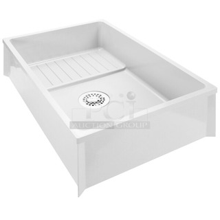 BRAND NEW SCRATCH AND DENT! Zurn Elkay Z1996-36-AW White Composite Mop Sink with Drain Shelf - 36" x 24" x 10". See Pictures For Crack. 