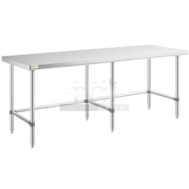 BRAND NEW SCRATCH AND DENT! Regency 600WT30X84SS 30" x 84" 16-Gauge 304 Stainless Steel Commercial Open Base Work Table. May Be Missing Pieces.  - Image 1 of 2