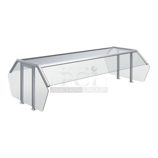 BRAND NEW IN CRATE! Vollrath 89289 87" Traditional Style Double-Sided Buffet Six Well Breath / Sneeze Guard with Top Shelf. See Pictures for Broken Glass