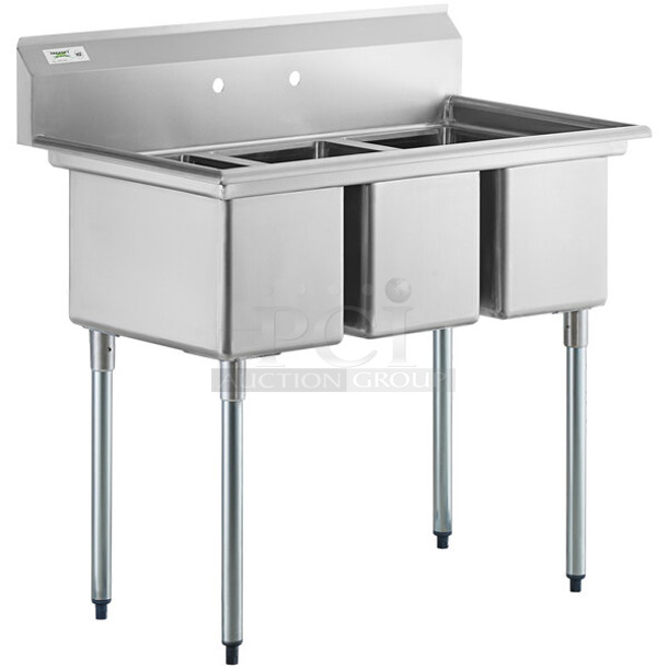 BRAND NEW SCRATCH AND DENT! Regency 600S31220  45" 16-Gauge Stainless Steel Three Compartment Commercial Sink - 12" x 20" x 12" Bowls. No Legs. - Image 1 of 7