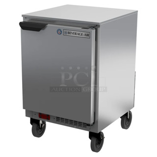 BRAND NEW! Beverage Air UCF20HC-028-23 Stainless Steel Commercial Single Door Undercounter Freezer on Commercial Casters. 115 Volts, 1 Phase. Tested and Working!