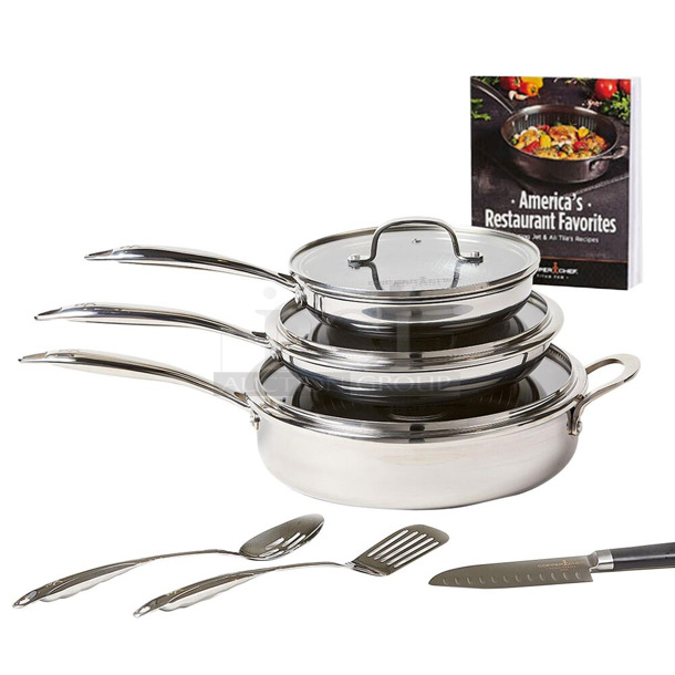 BRAND NEW SCRATCH AND DENT! 4-00646-11-10CR Power A Titan 10-Piece Cookware Set in Stainless Steel and Black - Image 1 of 3