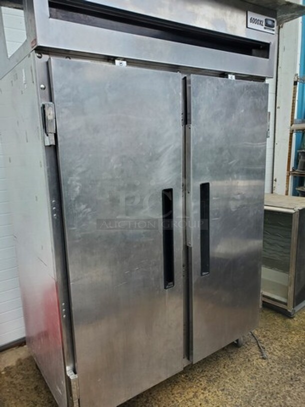 DELFIELD 6000XL Two Solid Door Refrigerator on Casters! 52X32X79
Tested and Working! - Image 1 of 7