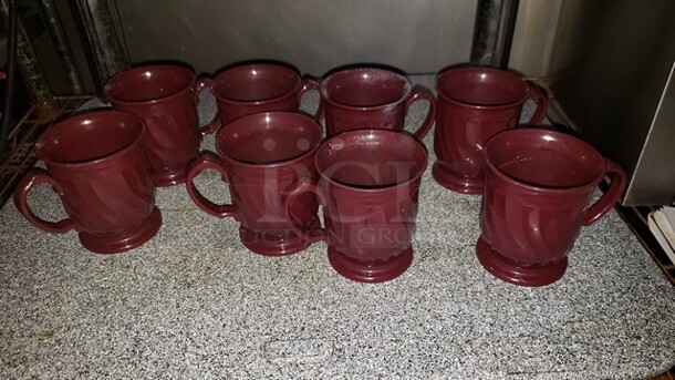 Lot of 8 Dinex DX3000 Turnbury 8 oz. Cranberry Insulated Mugs