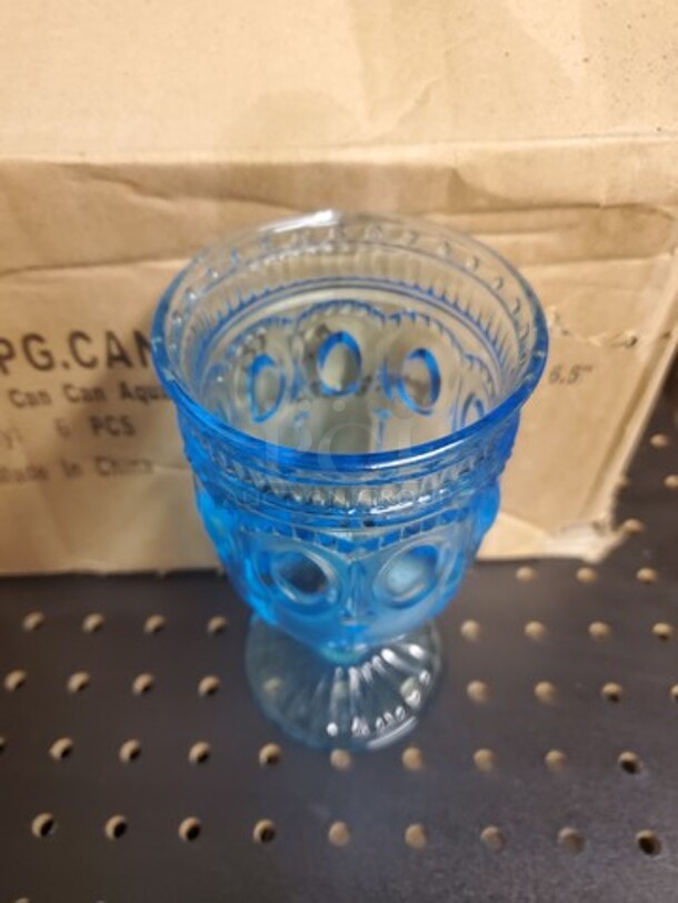 ALL ONE MONEY Lot of 6 12oz Aquamarine Footed All Purpose glass - Image 3 of 7