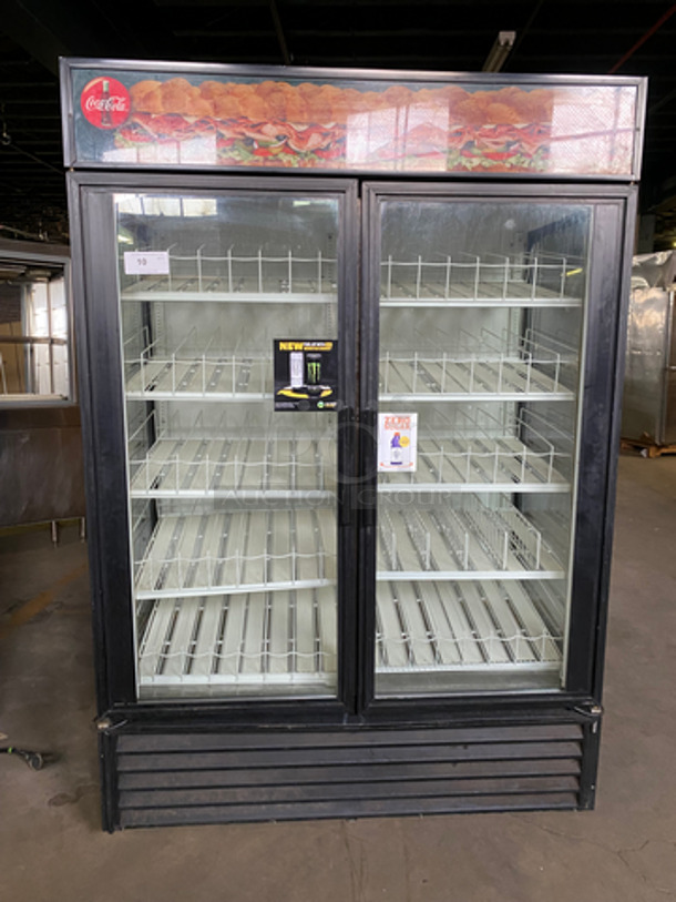 NICE! True Commercial 2 Door Reach In Cooler Merchandiser! With View Through Doors And Sides! With Beverage Racks! Model: GEM49 SN: 14438952 115V 60HZ 1 Phase - Image 1 of 8