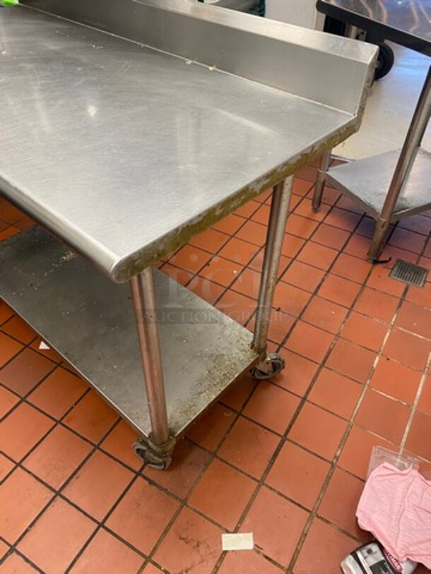 Solid Stainless Steel Work Top/ Prep Table! With Back Splash! With Storage Space Underneath! On Casters! - Image 3 of 6