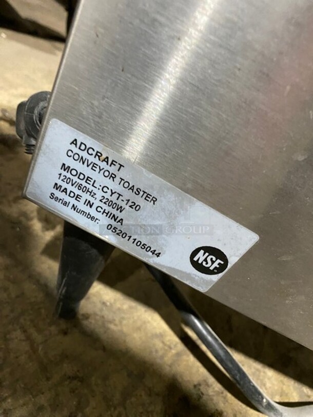 Adcraft Countertop Commercial Conveyor Toaster! All Stainless Steel! On Legs! Model: CYT120 SN:05201105044 120V - Image 5 of 8